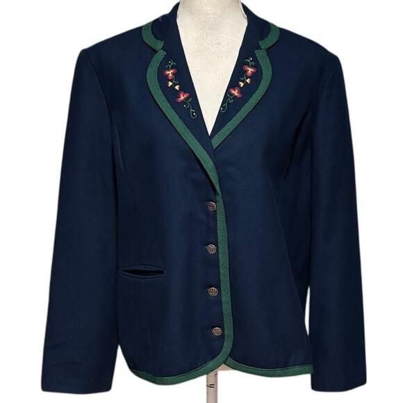 Vintage Pendleton Size 10 12 Wool Blazer Jacket Floral Embroidered Navy Blue - Picture 1 of 3